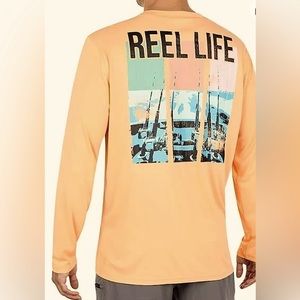 Reel Life Men's Sun Defender Long Sleeve UV Tee, Apricot, Medium